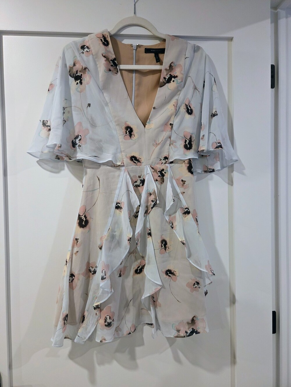 BCBGMaxAzria Light Blue Floral Ruffle Mini Dress